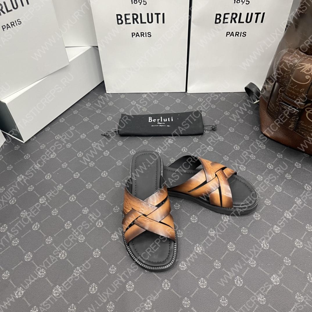 BERLUTI SIFNOS SCRITO LEATHER SANDAL BROWN S5439-V33