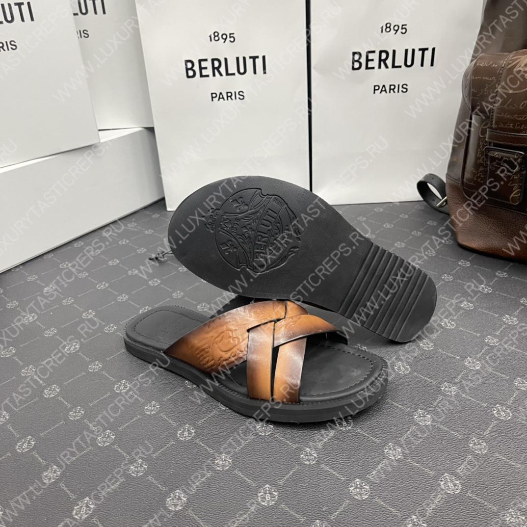 BERLUTI SIFNOS SCRITO LEATHER SANDAL BROWN S5439-V33