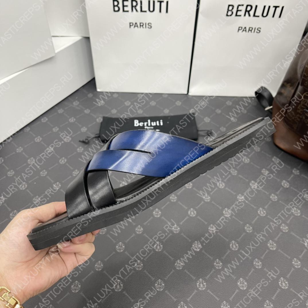 BERLUTI SIFNOS SCRITO LEATHER SANDAL BLACK & BLUE S5439-V33
