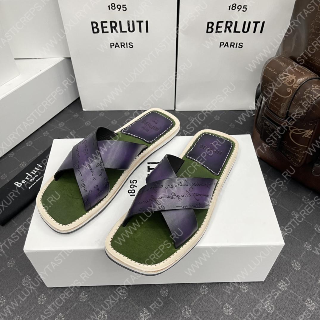 BERLUTI ELIO PATMOS LEATHER SANDALS PURPLE 811572