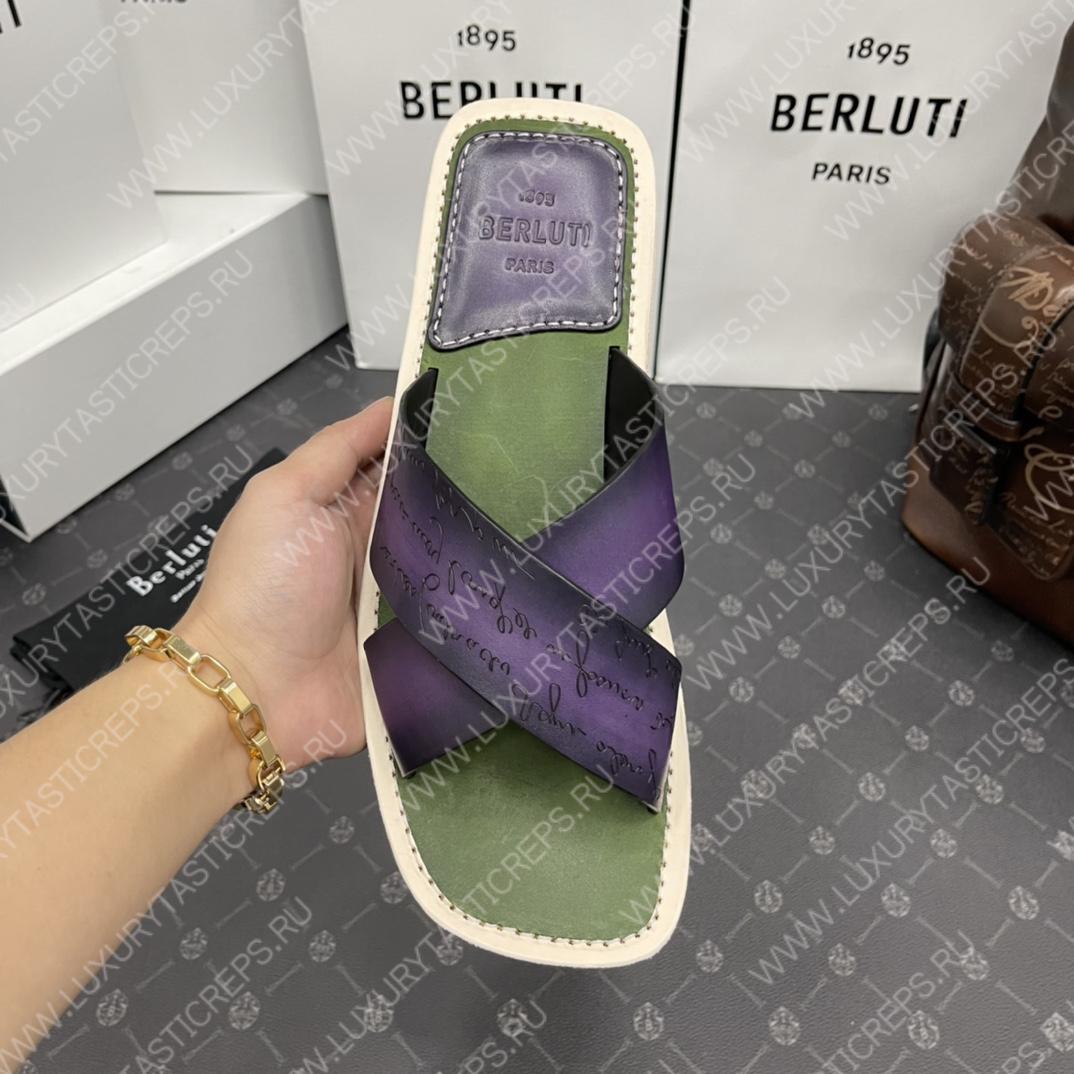BERLUTI ELIO PATMOS LEATHER SANDALS PURPLE 811572