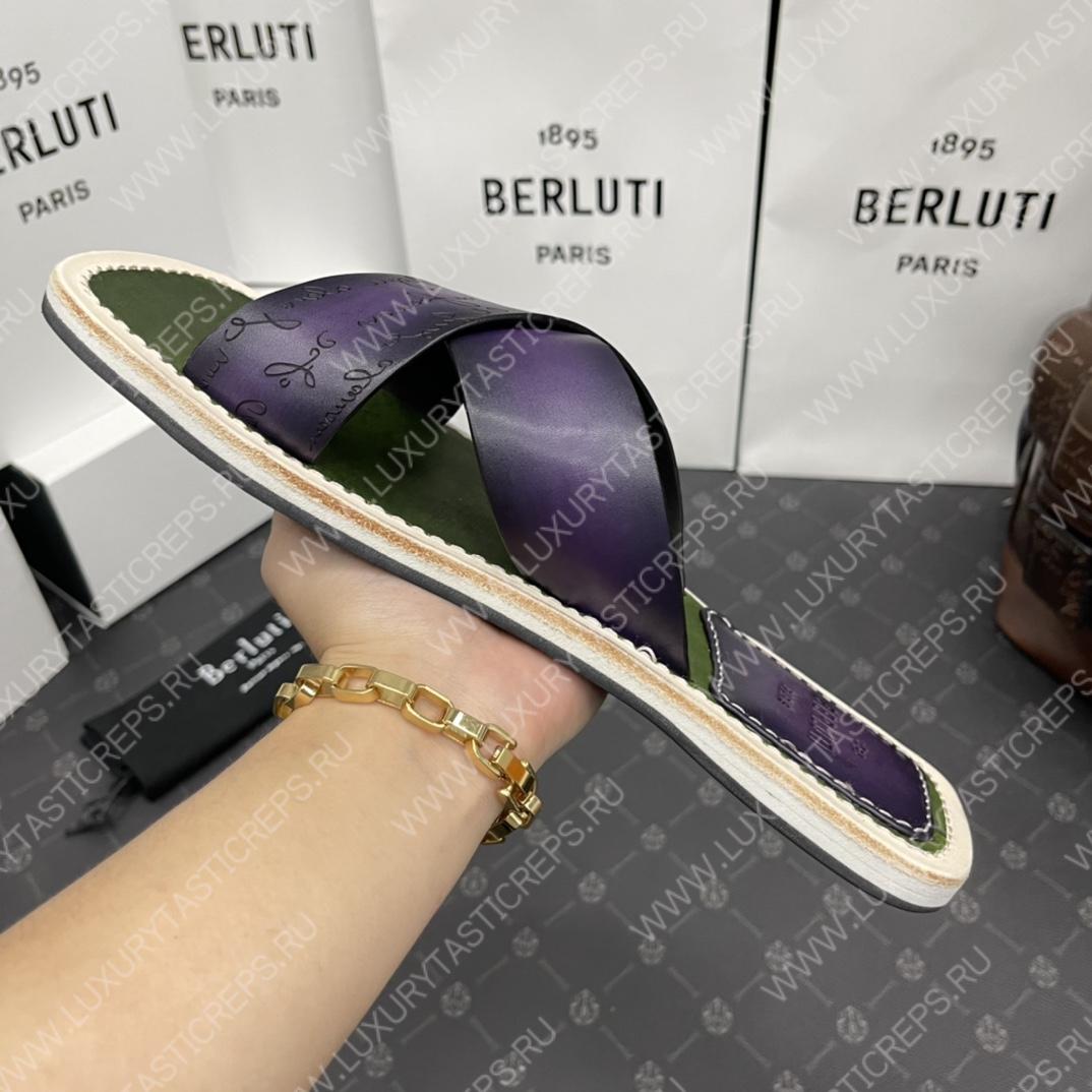 BERLUTI ELIO PATMOS LEATHER SANDALS PURPLE 811572