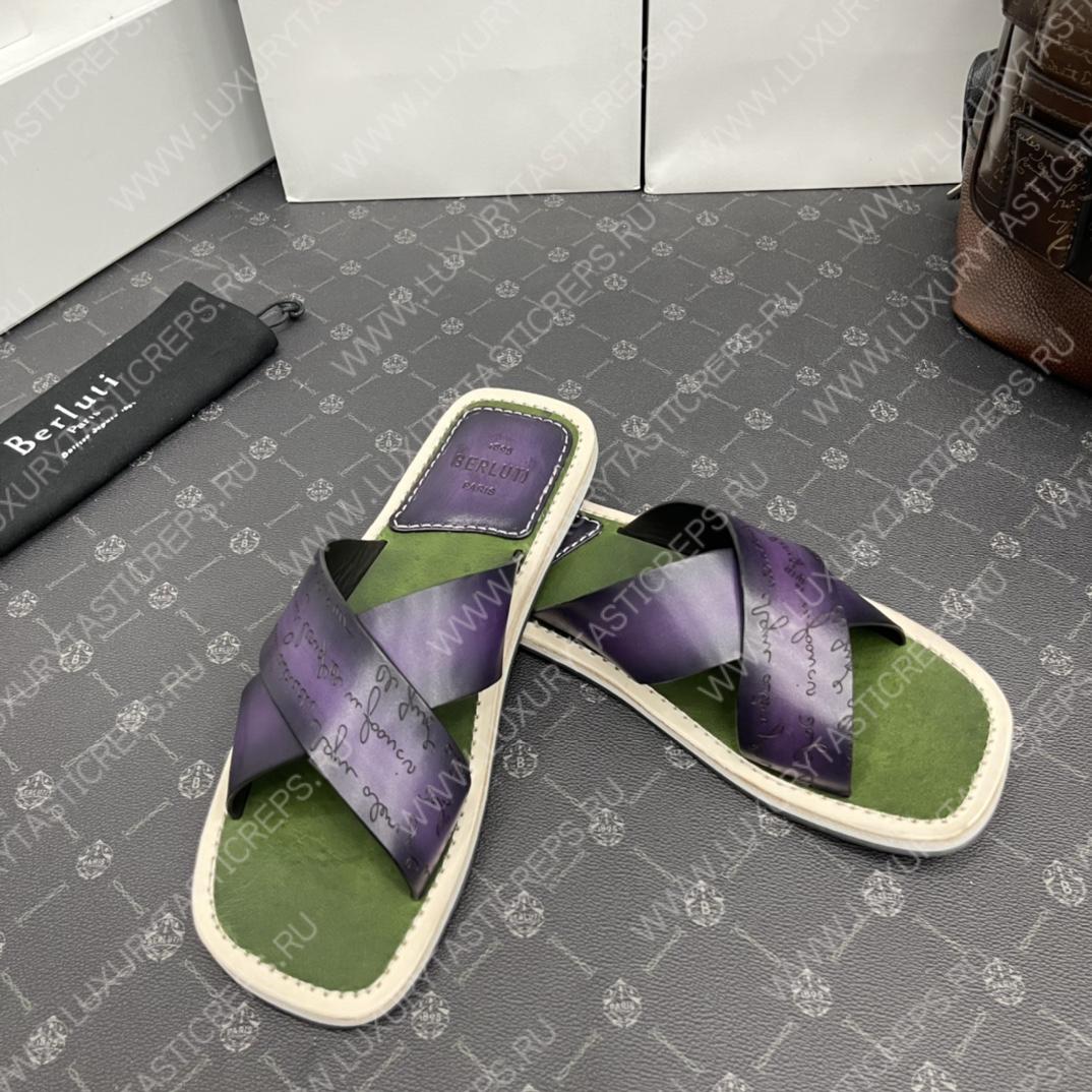 BERLUTI ELIO PATMOS LEATHER SANDALS PURPLE 811572