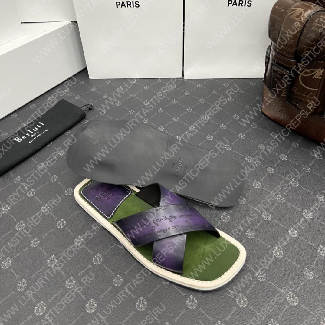 BERLUTI ELIO PATMOS LEATHER SANDALS PURPLE 811572