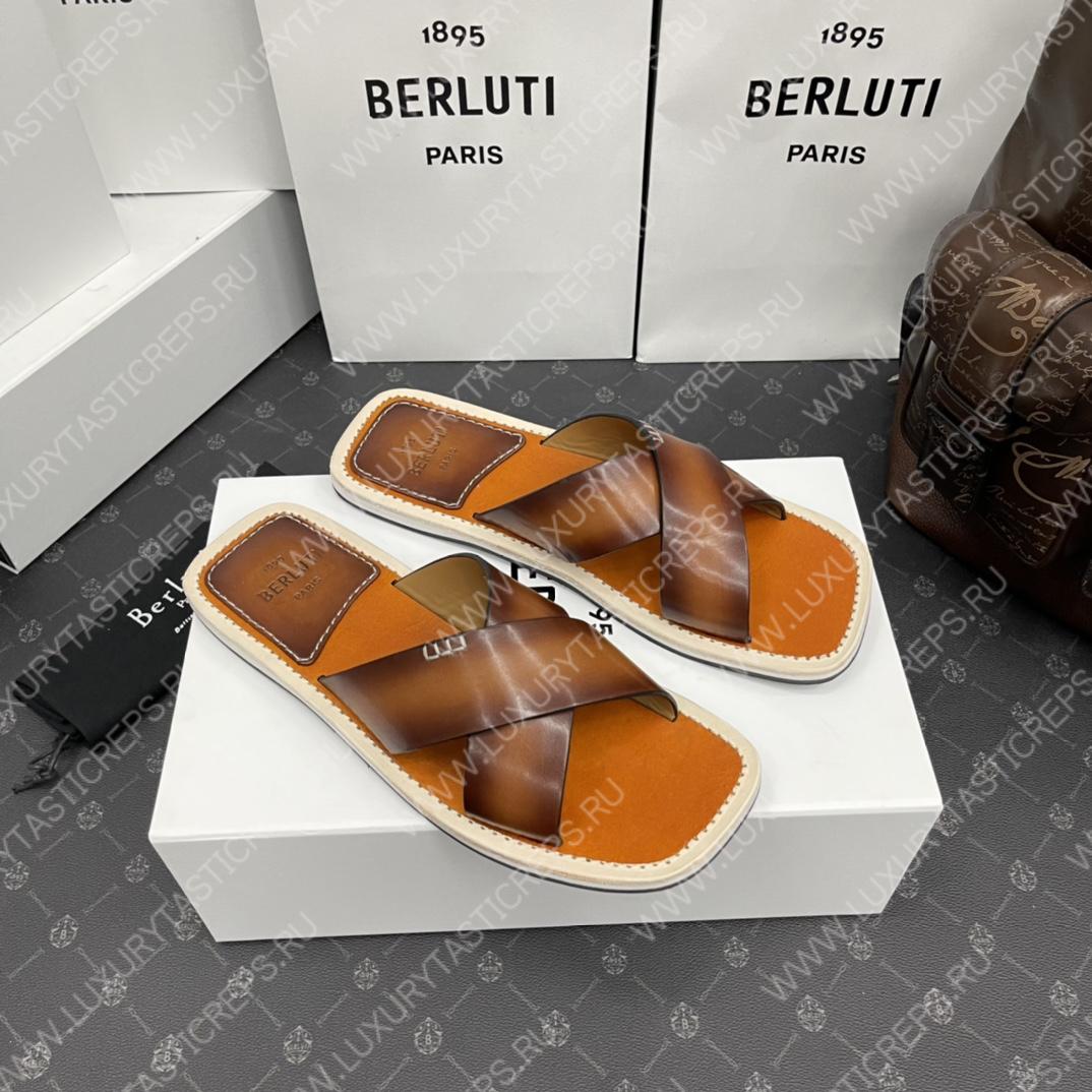 BERLUTI ELIO PATMOS LEATHER SANDALS ORANGE 811572