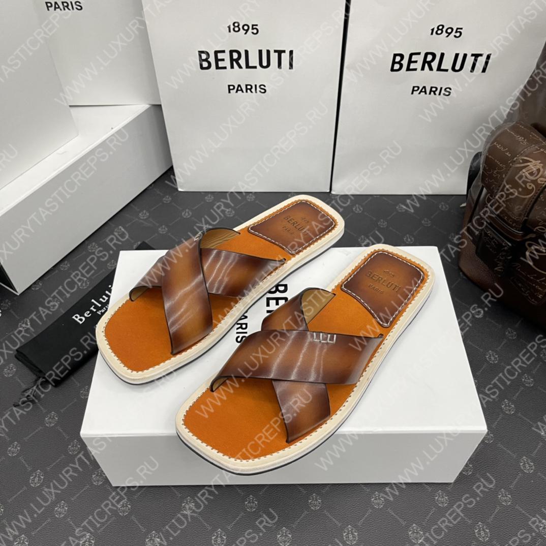BERLUTI ELIO PATMOS LEATHER SANDALS ORANGE 811572