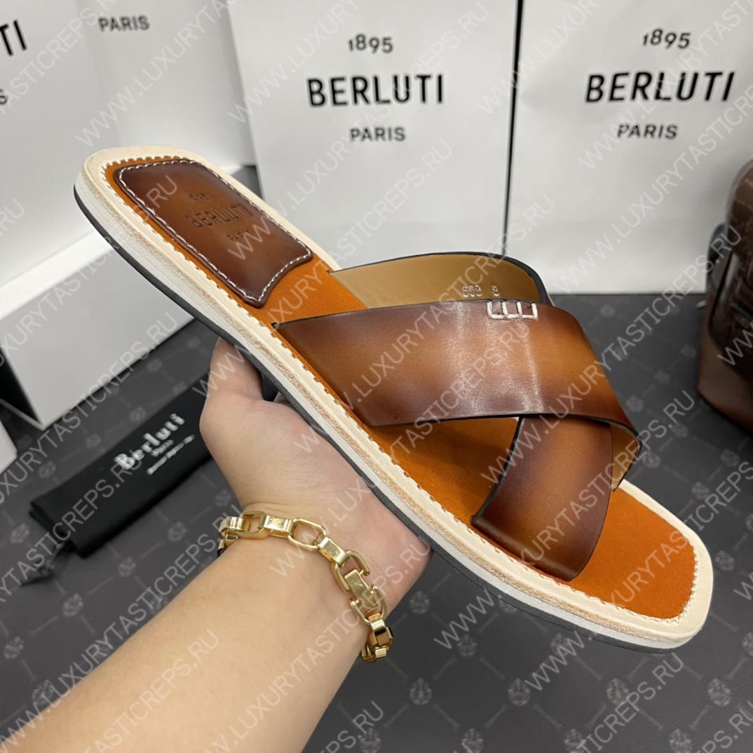 BERLUTI ELIO PATMOS LEATHER SANDALS ORANGE 811572