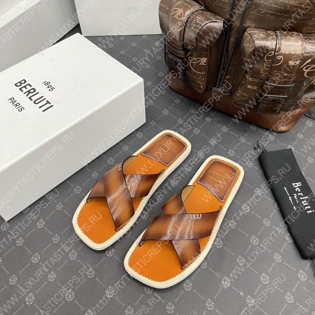 BERLUTI ELIO PATMOS LEATHER SANDALS ORANGE 811572