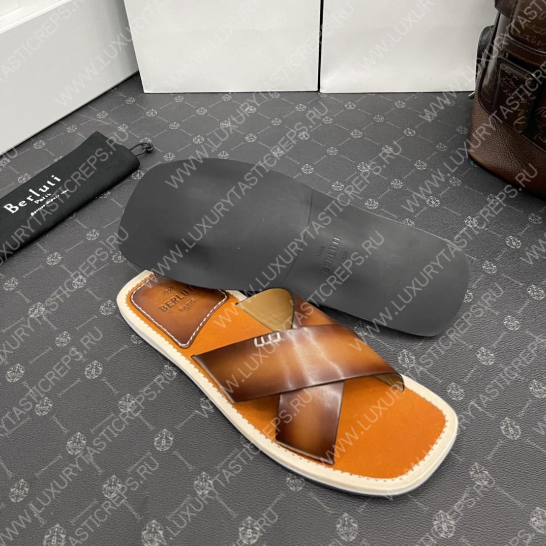 BERLUTI ELIO PATMOS LEATHER SANDALS ORANGE 811572