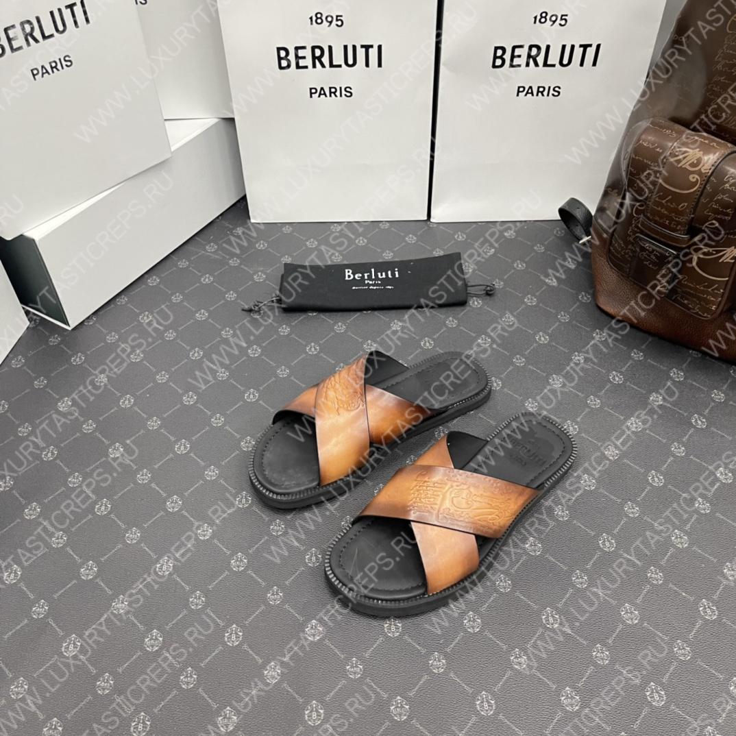 BERLUTI SIFNOS SCRITO LEATHER SANDAL BROWN S5438-V33