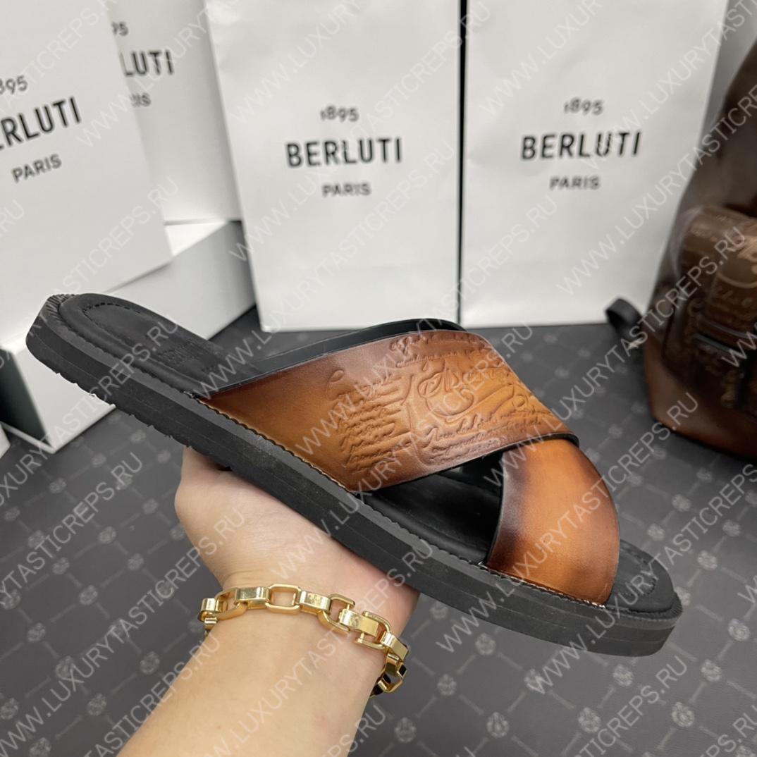 BERLUTI SIFNOS SCRITO LEATHER SANDAL BROWN S5438-V33
