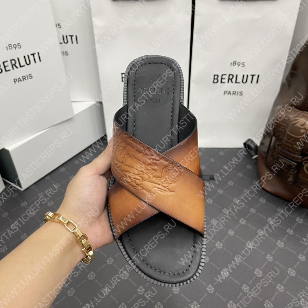 BERLUTI SIFNOS SCRITO LEATHER SANDAL BROWN S5438-V33