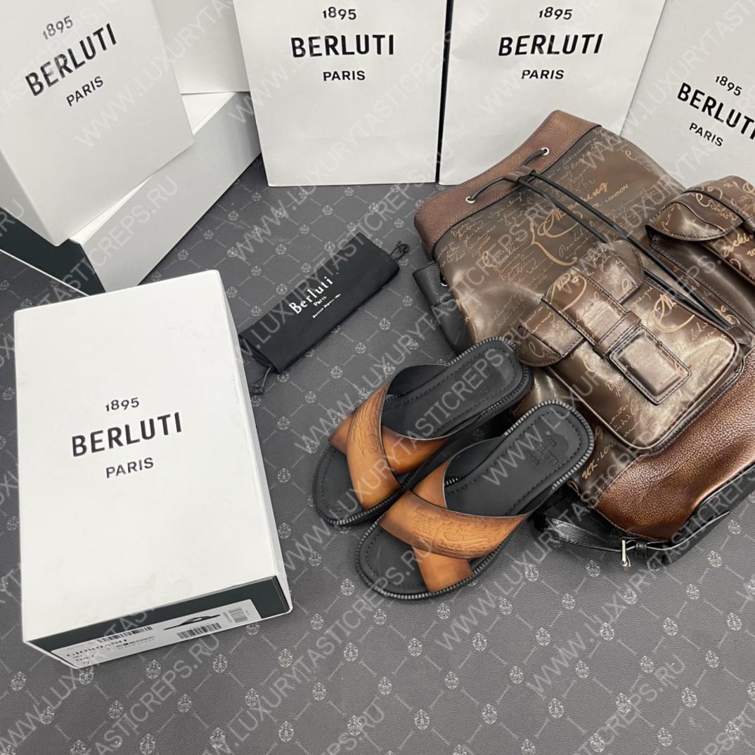 BERLUTI SIFNOS SCRITO LEATHER SANDAL BROWN S5438-V33