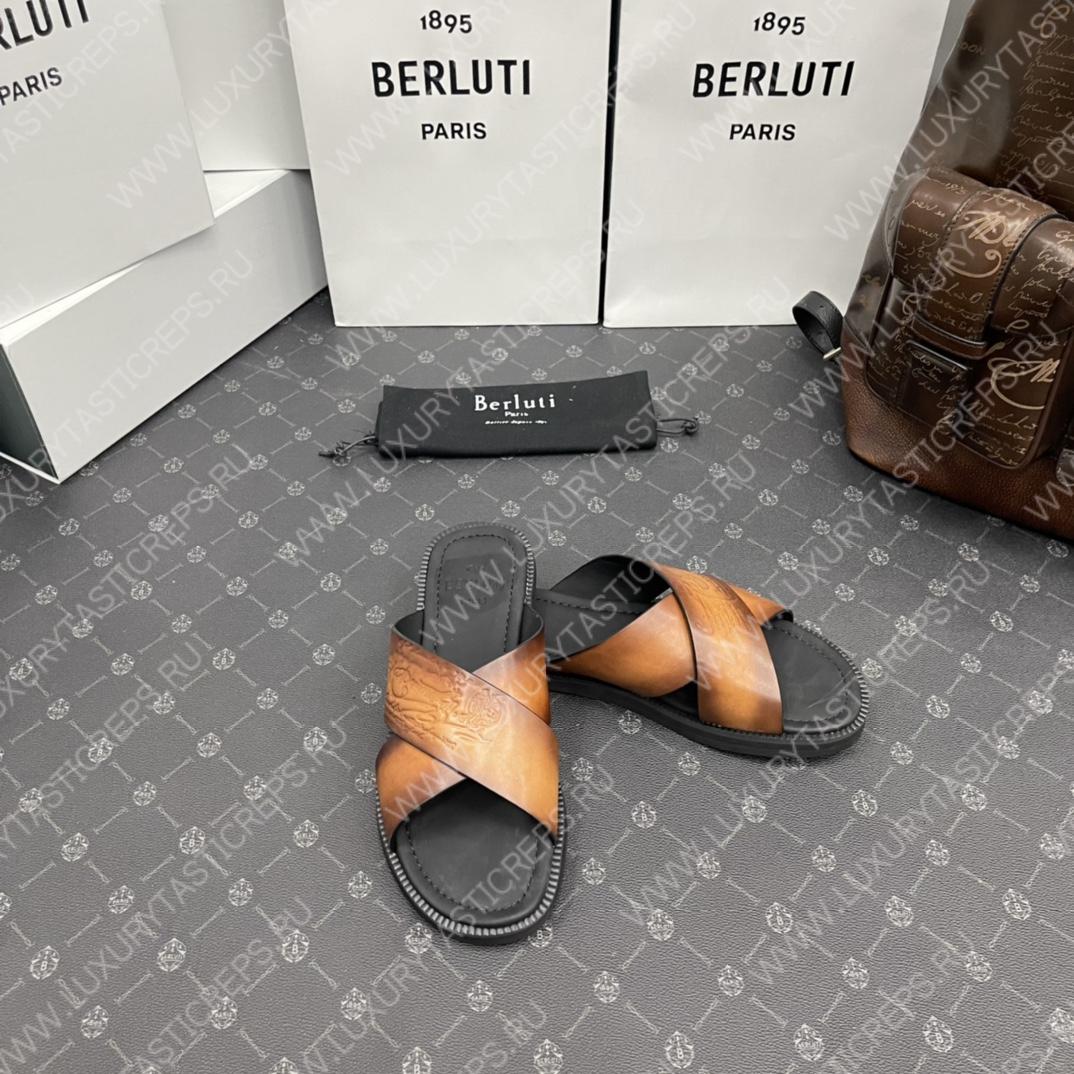 BERLUTI SIFNOS SCRITO LEATHER SANDAL BROWN S5438-V33