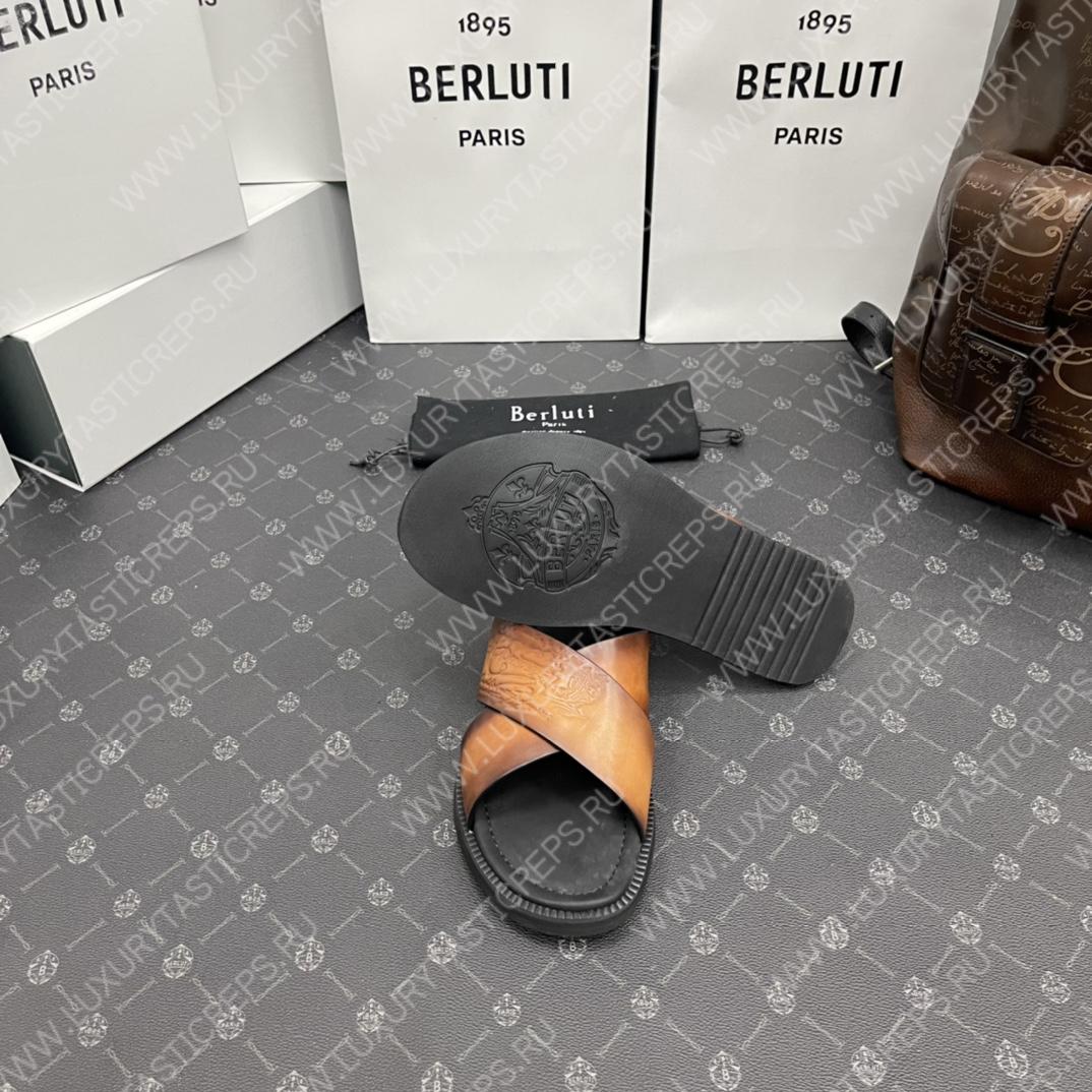 BERLUTI SIFNOS SCRITO LEATHER SANDAL BROWN S5438-V33