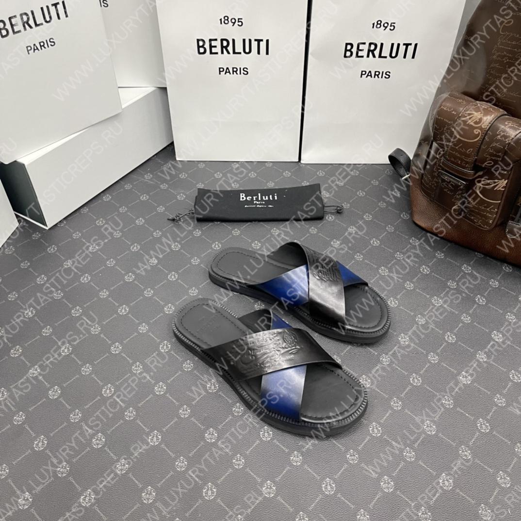 BERLUTI SIFNOS SCRITO LEATHER SANDAL BLACK S5438-V33