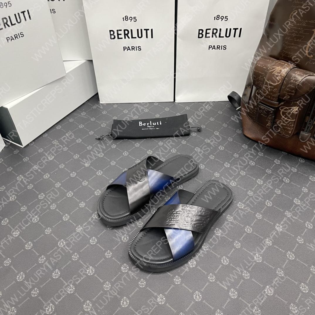 BERLUTI SIFNOS SCRITO LEATHER SANDAL BLACK S5438-V33