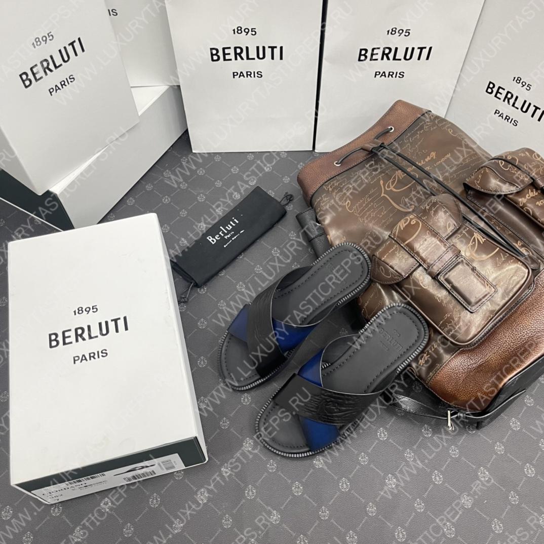 BERLUTI SIFNOS SCRITO LEATHER SANDAL BLACK S5438-V33