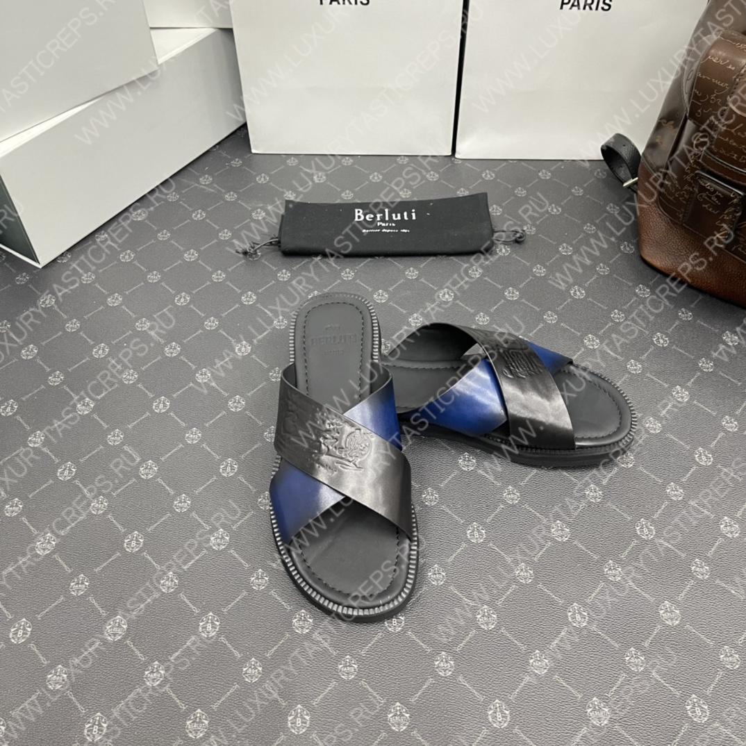 BERLUTI SIFNOS SCRITO LEATHER SANDAL BLACK S5438-V33