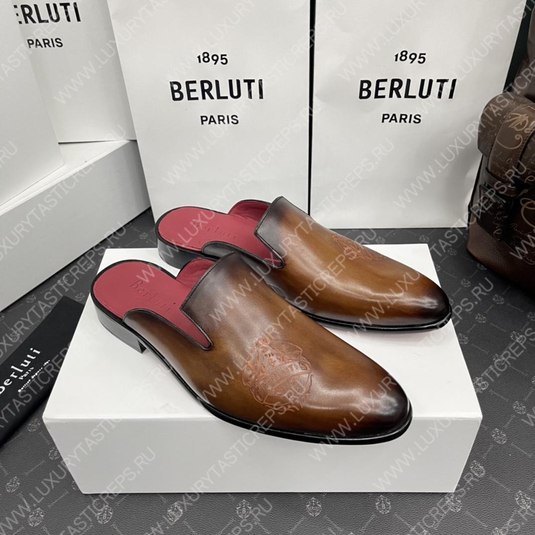 BERLUTI CYRUS SCRITTO SLIPPERS BROWN S3786