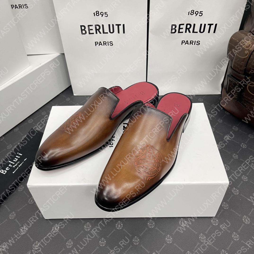 BERLUTI CYRUS SCRITTO SLIPPERS BROWN S3786