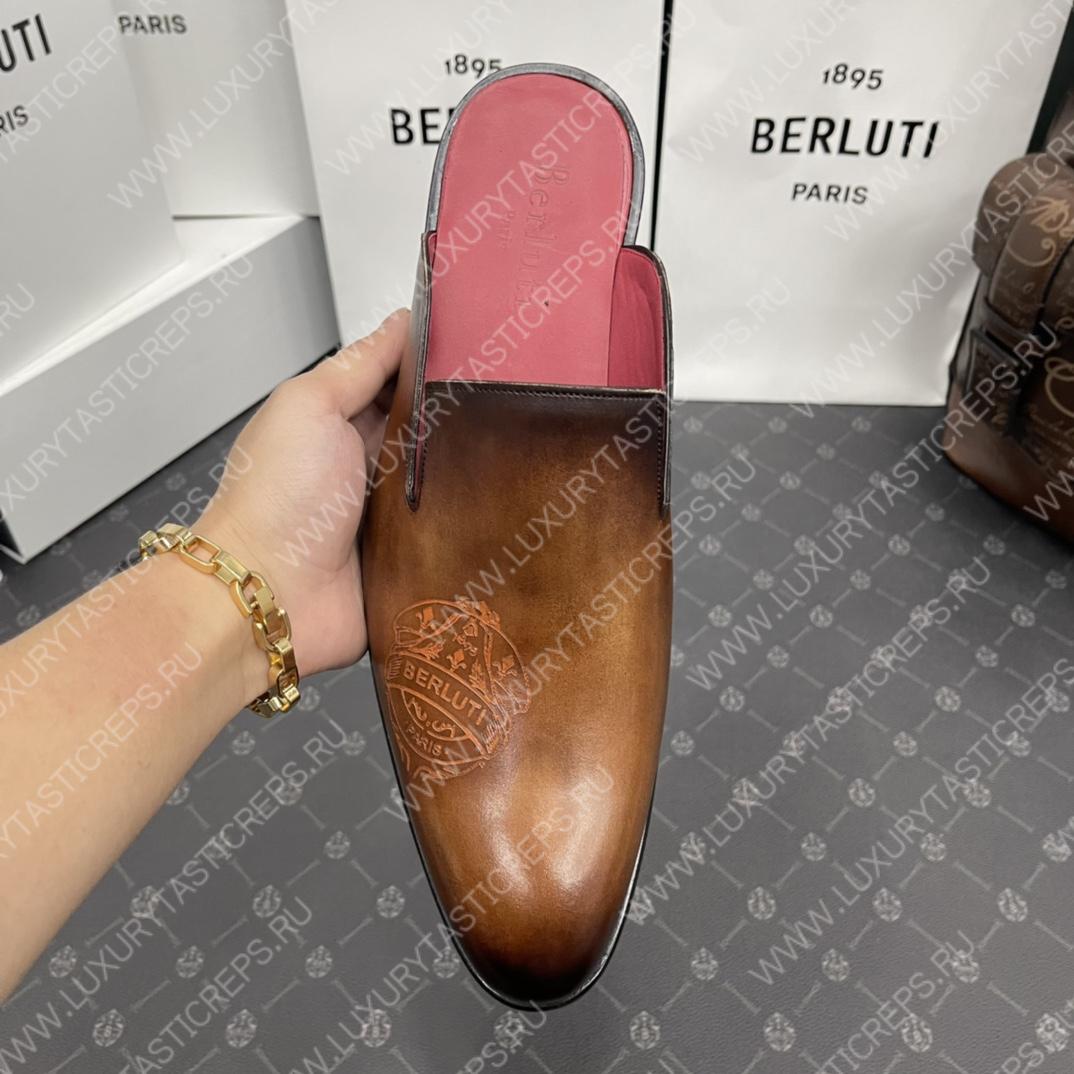 BERLUTI CYRUS SCRITTO SLIPPERS BROWN S3786