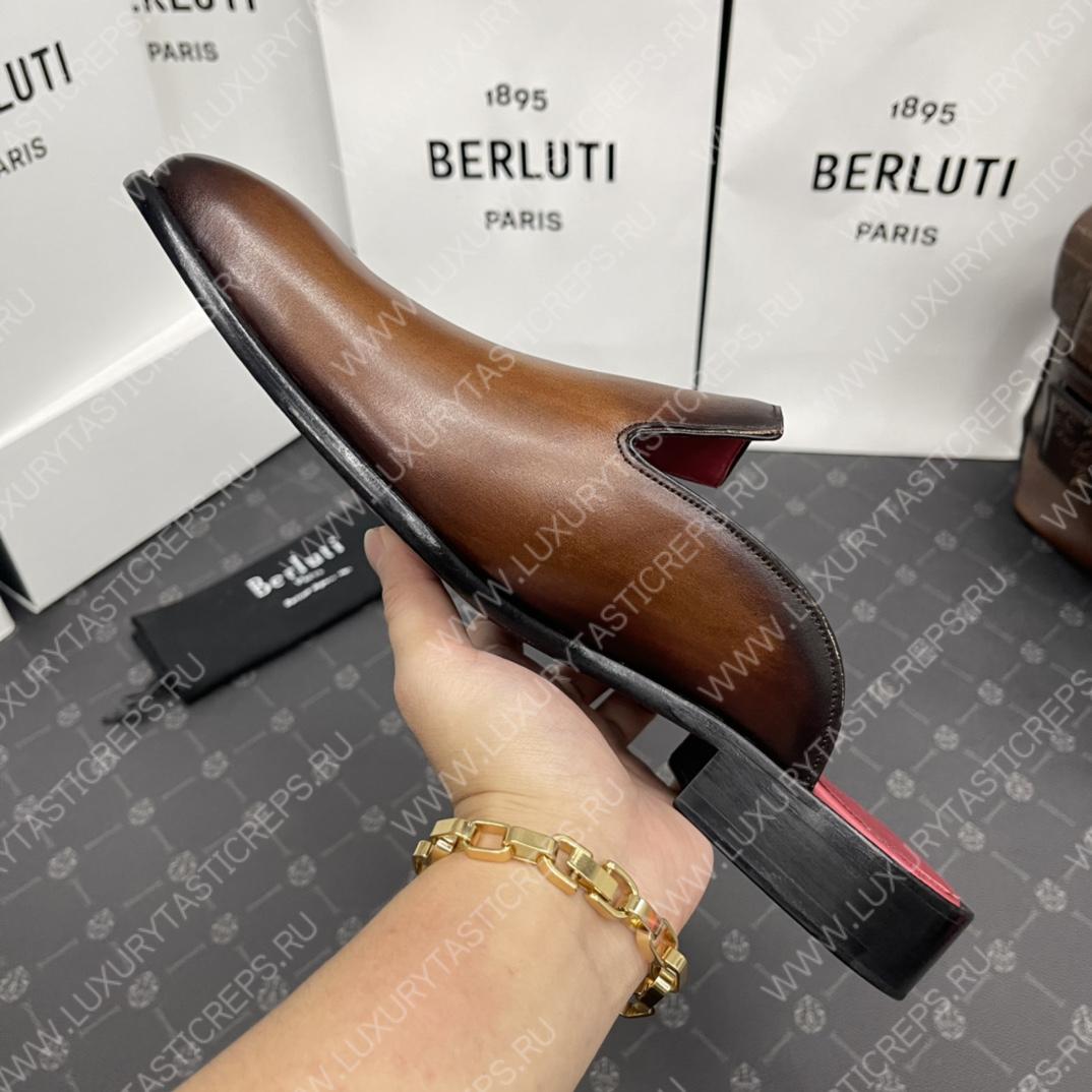 BERLUTI CYRUS SCRITTO SLIPPERS BROWN S3786