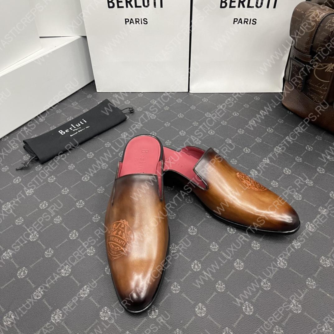 BERLUTI CYRUS SCRITTO SLIPPERS BROWN S3786