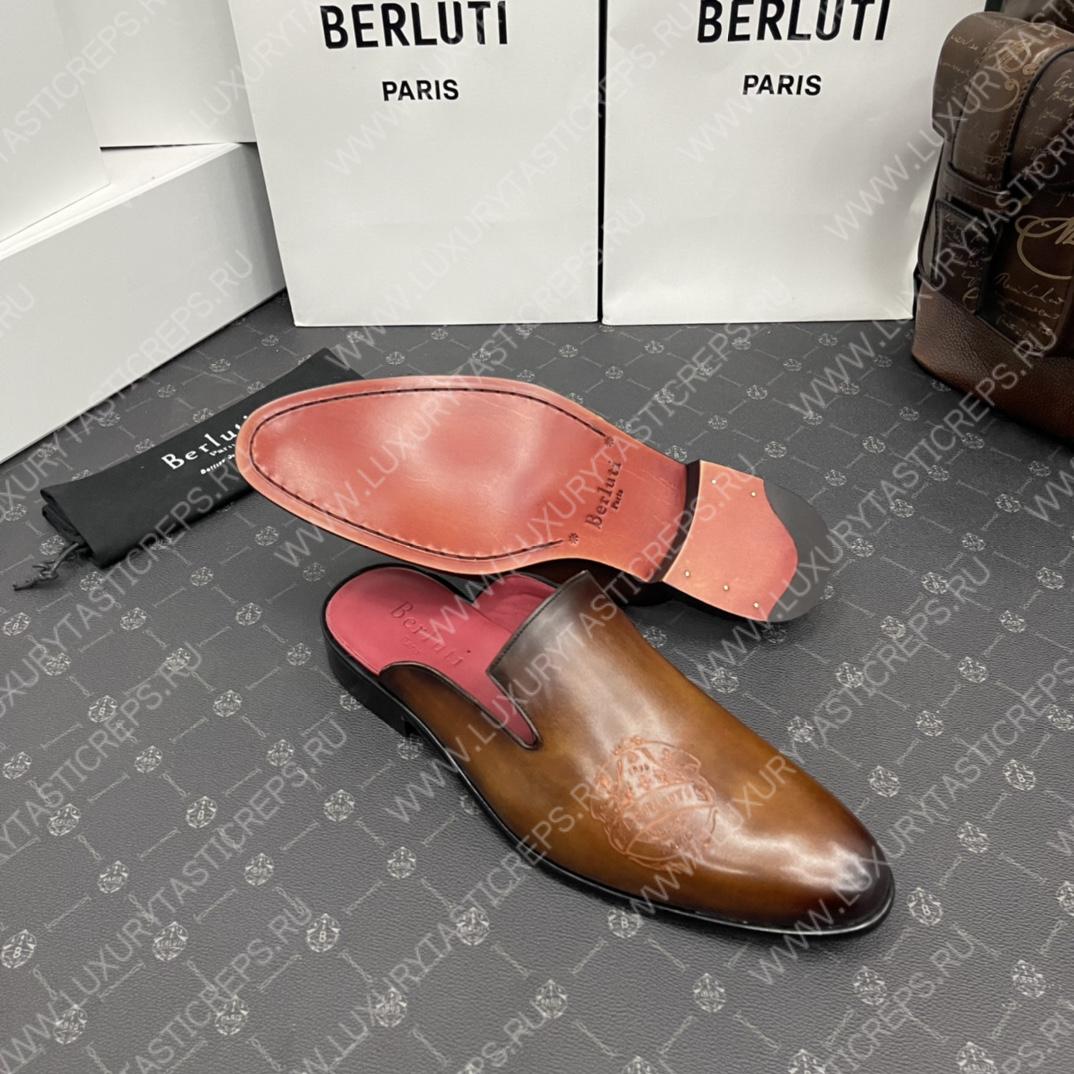 BERLUTI CYRUS SCRITTO SLIPPERS BROWN S3786