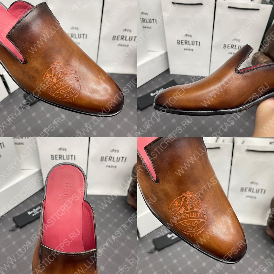 BERLUTI CYRUS SCRITTO SLIPPERS BROWN S3786