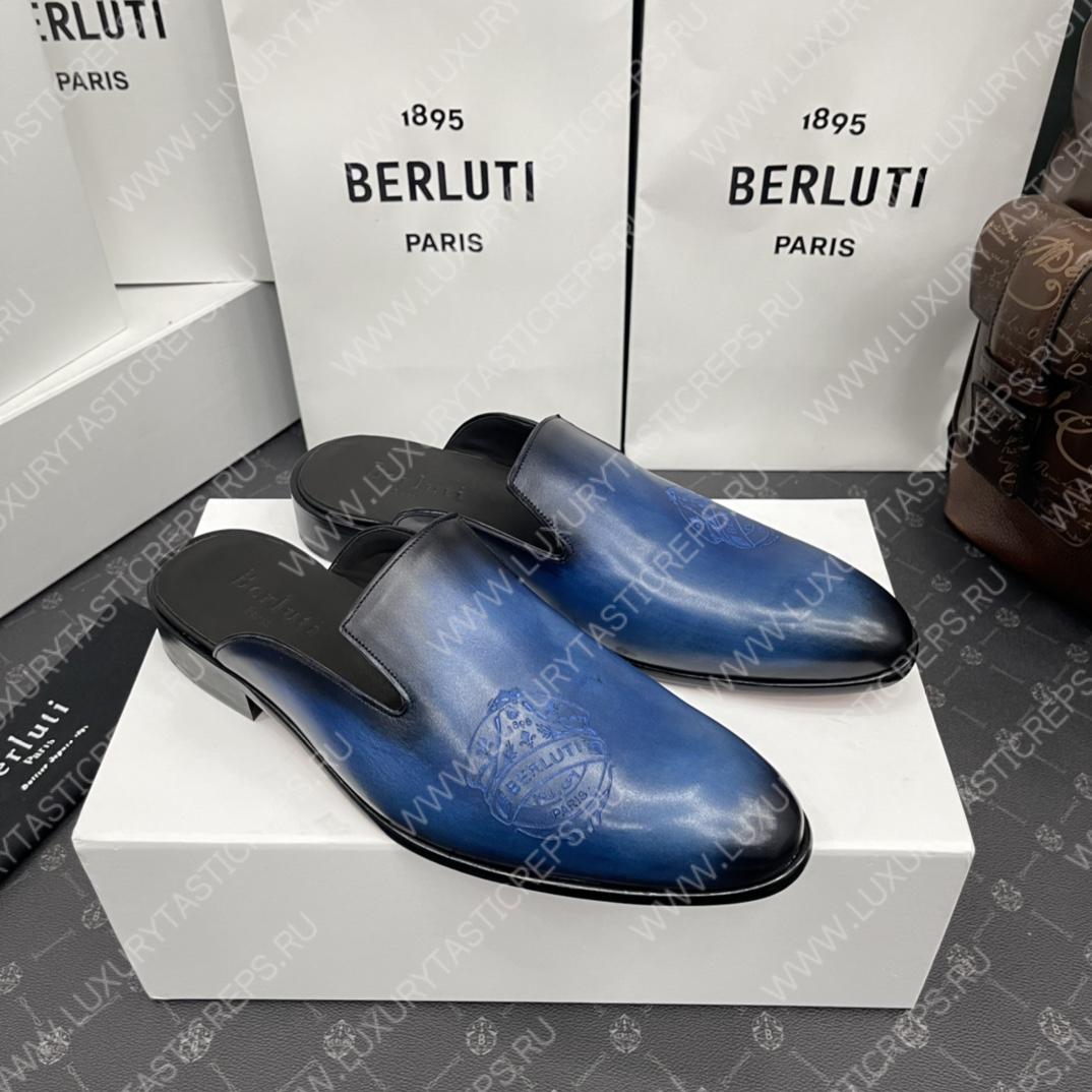 BERLUTI CYRUS SCRITTO SLIPPERS BLUE S3786