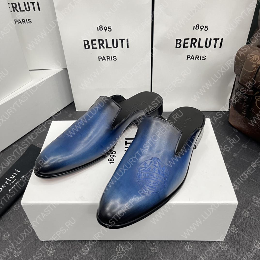 BERLUTI CYRUS SCRITTO SLIPPERS BLUE S3786