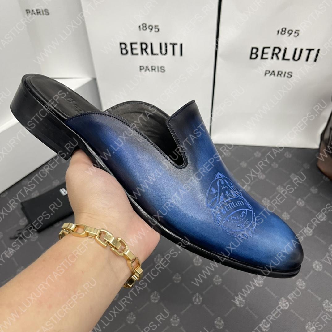 BERLUTI CYRUS SCRITTO SLIPPERS BLUE S3786