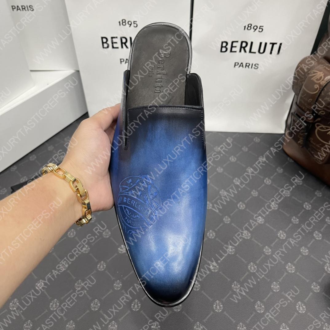 BERLUTI CYRUS SCRITTO SLIPPERS BLUE S3786
