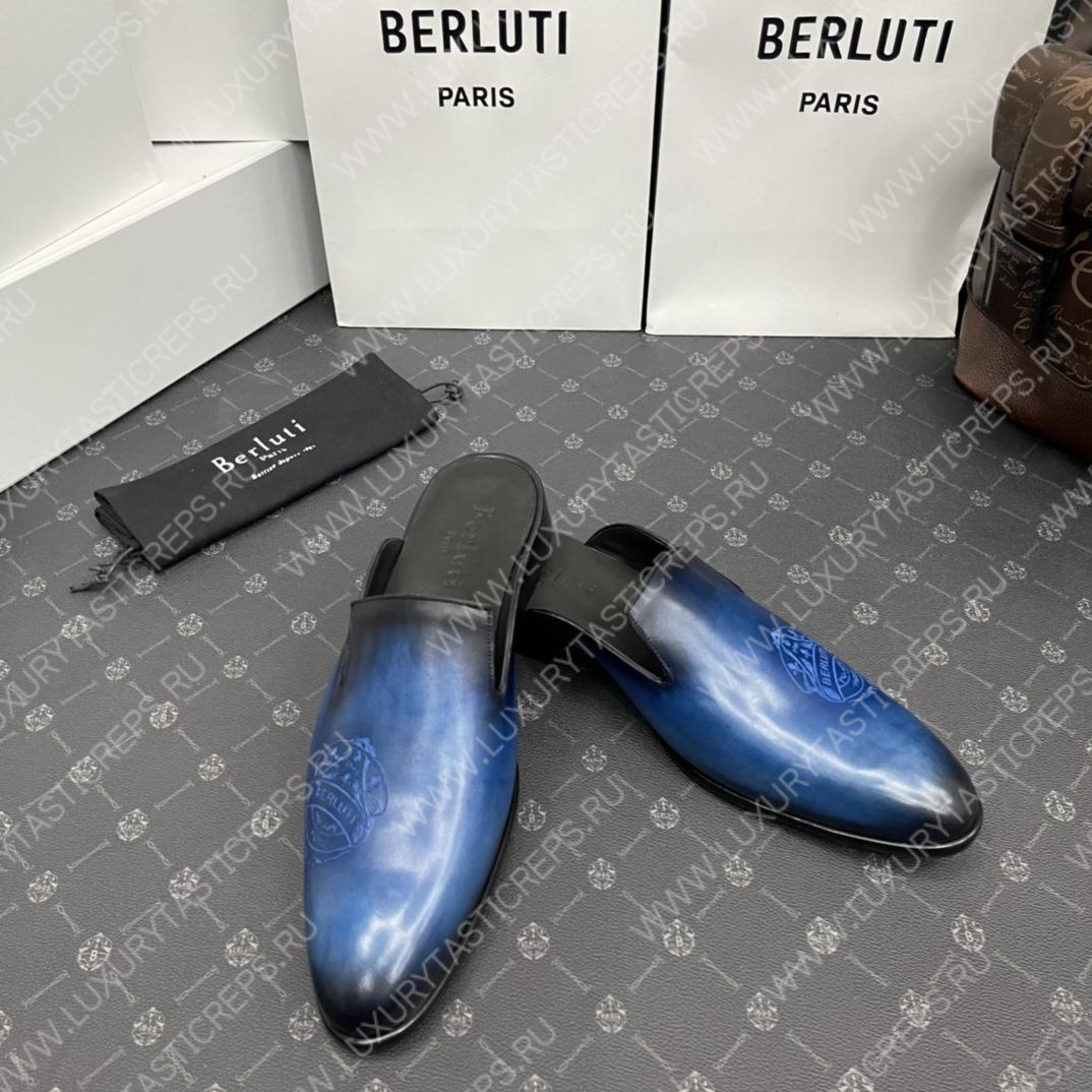 BERLUTI CYRUS SCRITTO SLIPPERS BLUE S3786