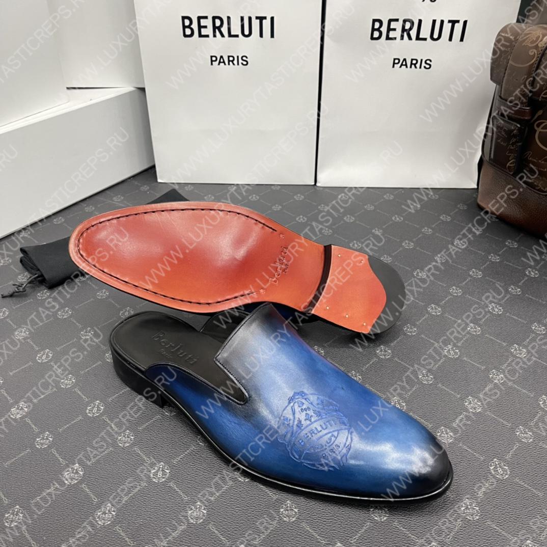 BERLUTI CYRUS SCRITTO SLIPPERS BLUE S3786