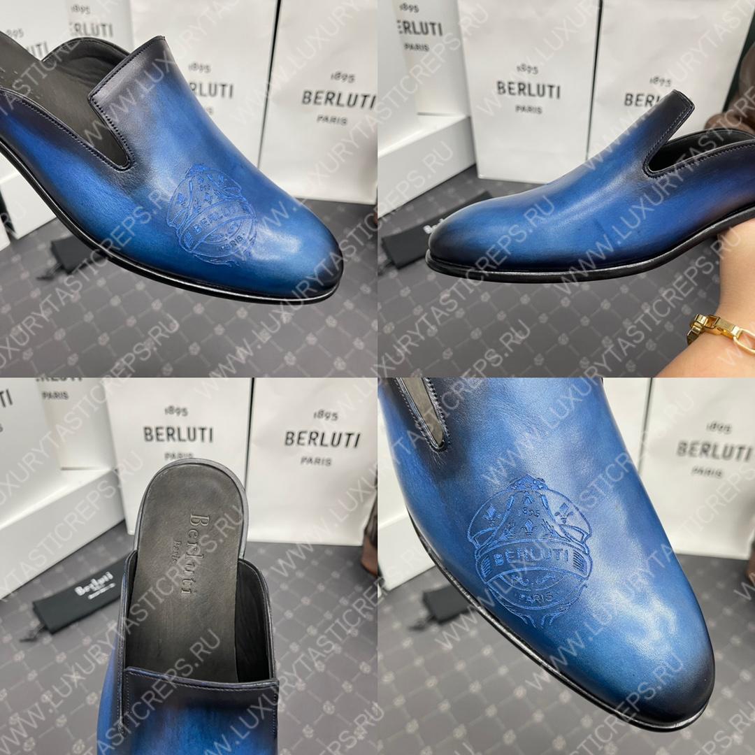 BERLUTI CYRUS SCRITTO SLIPPERS BLUE S3786