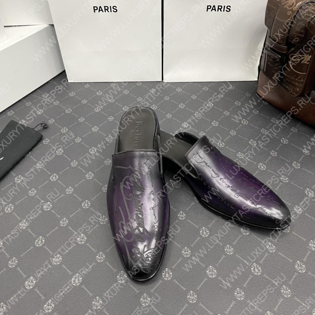 BERLUTI CYRUS SCRITTO SLIPPERS PURPLE S3786