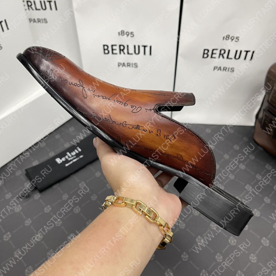 BERLUTI CYRUS SCRITTO SLIPPERS TOBACCO BIS S3786