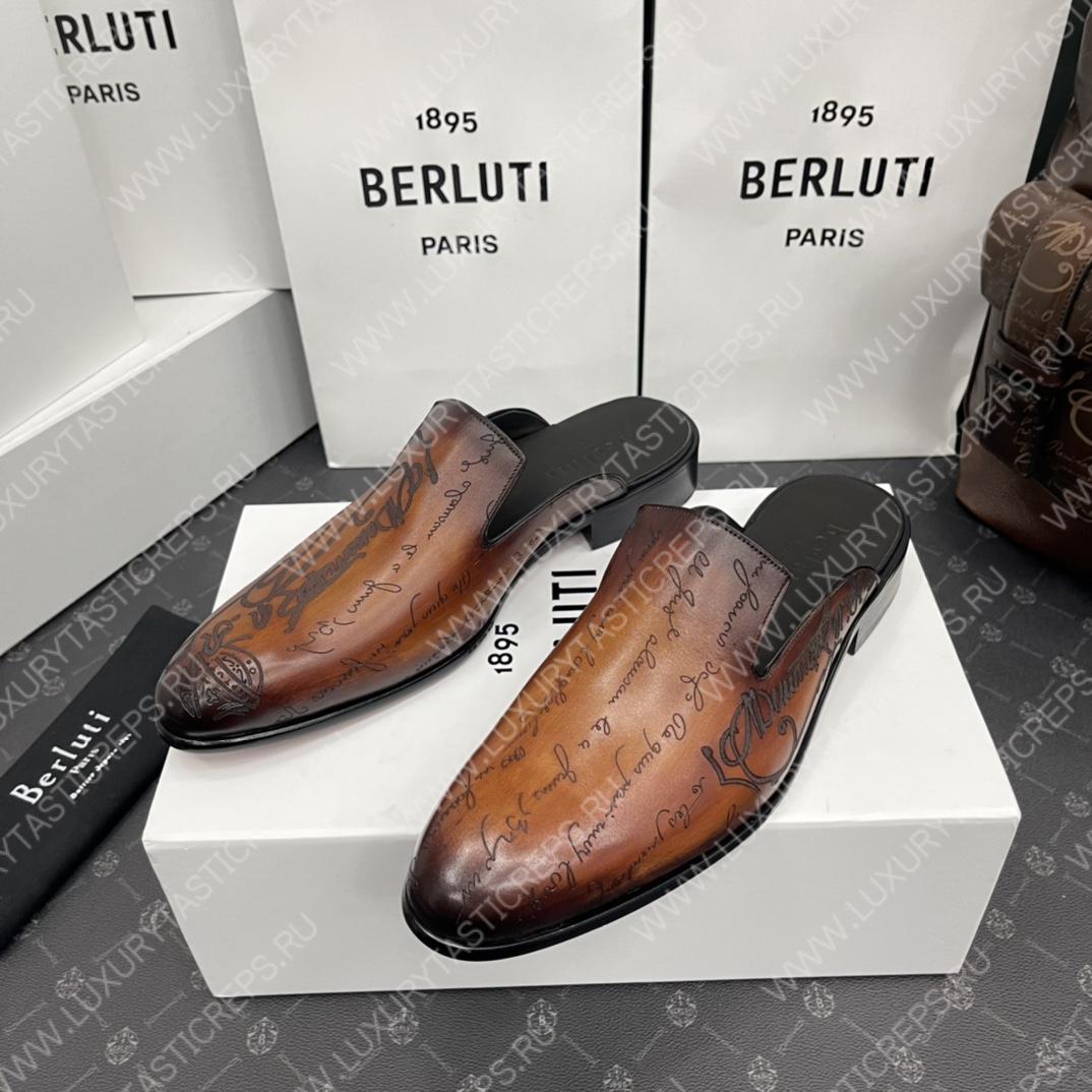 BERLUTI CYRUS SCRITTO SLIPPERS TOBACCO BIS S3786