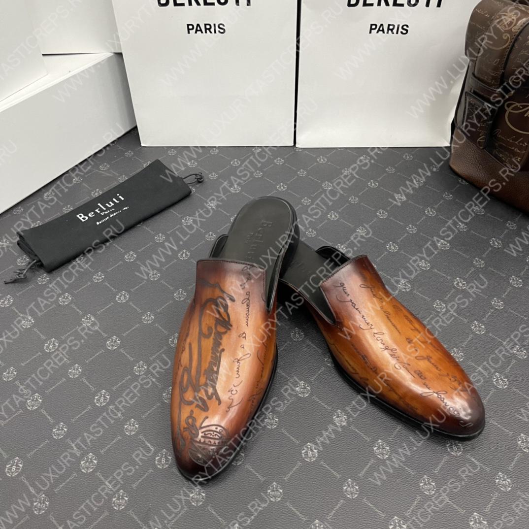 BERLUTI CYRUS SCRITTO SLIPPERS TOBACCO BIS S3786