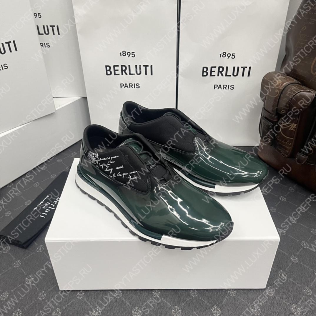 BERLUTI FAST TRACK LEATHER SNEAKER GREEN S4970-GC
