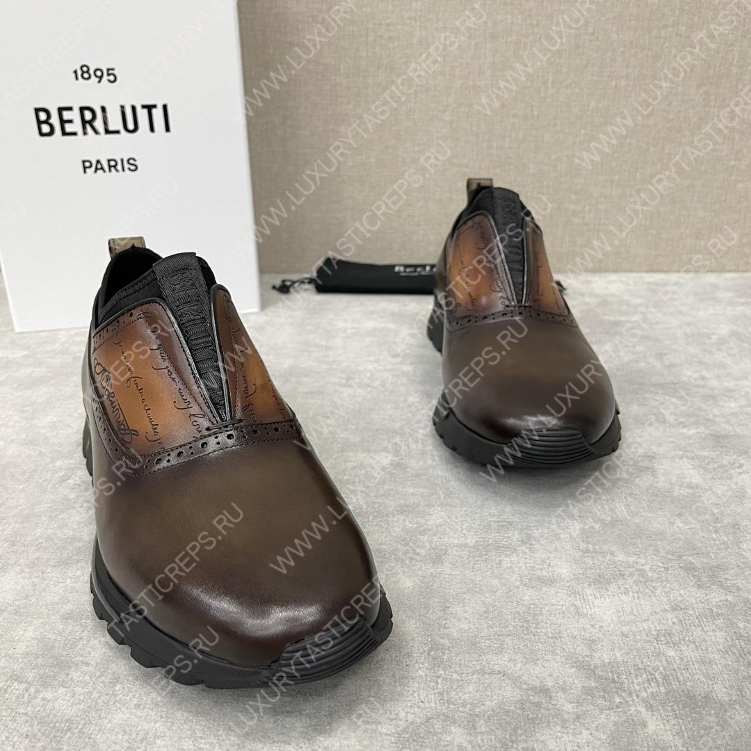 BERLUTI FAST TRACK SCRITTO SNEAKER INTENSE COCOA S6065-V2