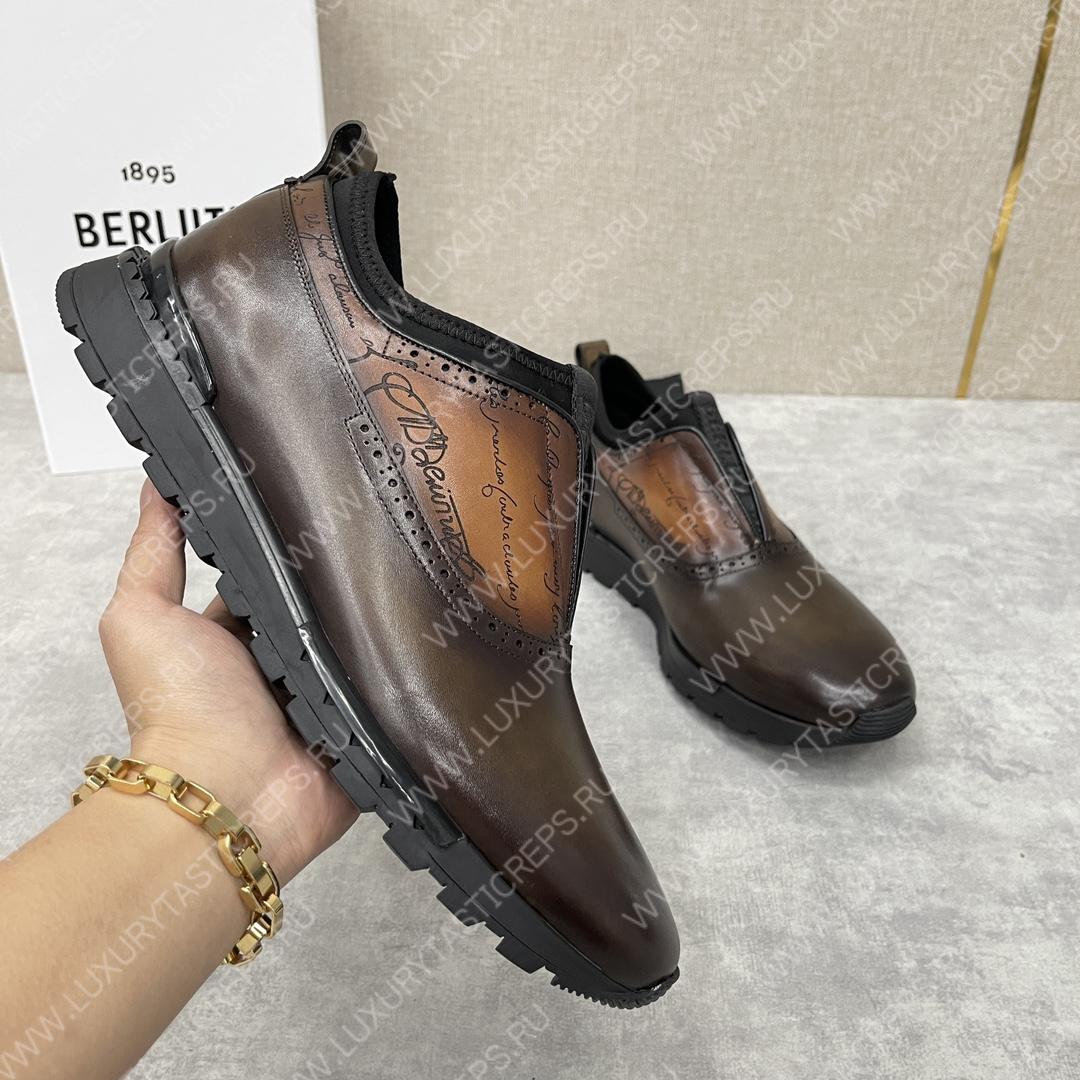 BERLUTI FAST TRACK SCRITTO SNEAKER INTENSE COCOA S6065-V2