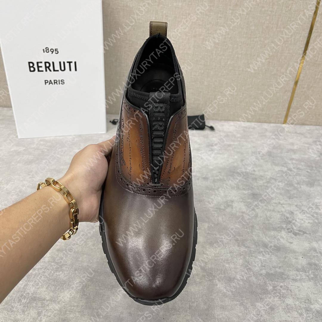 BERLUTI FAST TRACK SCRITTO SNEAKER INTENSE COCOA S6065-V2