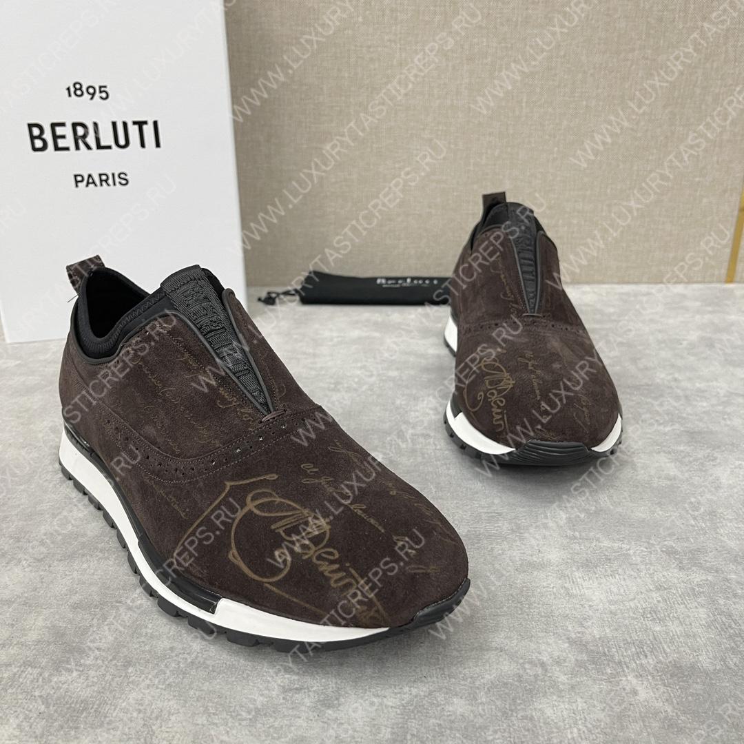 BERLUTI FAST TRACK SCRITTO SNEAKER DARK BROWN S6065-V2
