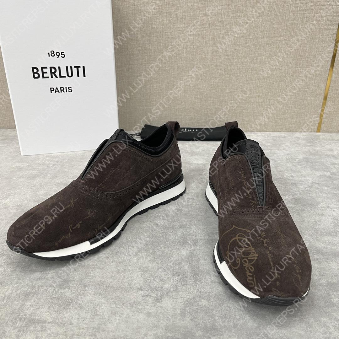 BERLUTI FAST TRACK SCRITTO SNEAKER DARK BROWN S6065-V2