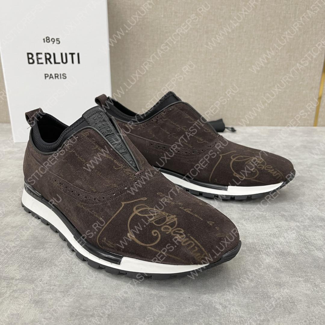 BERLUTI FAST TRACK SCRITTO SNEAKER DARK BROWN S6065-V2