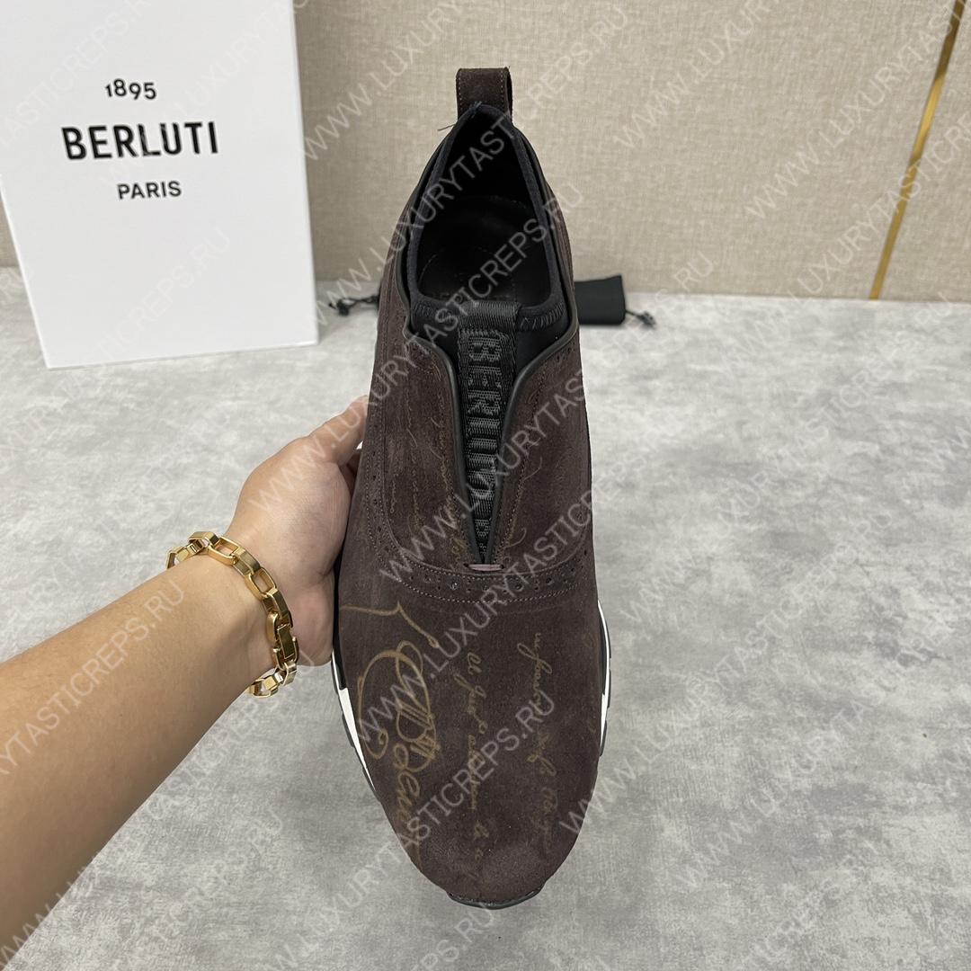 BERLUTI FAST TRACK SCRITTO SNEAKER DARK BROWN S6065-V2