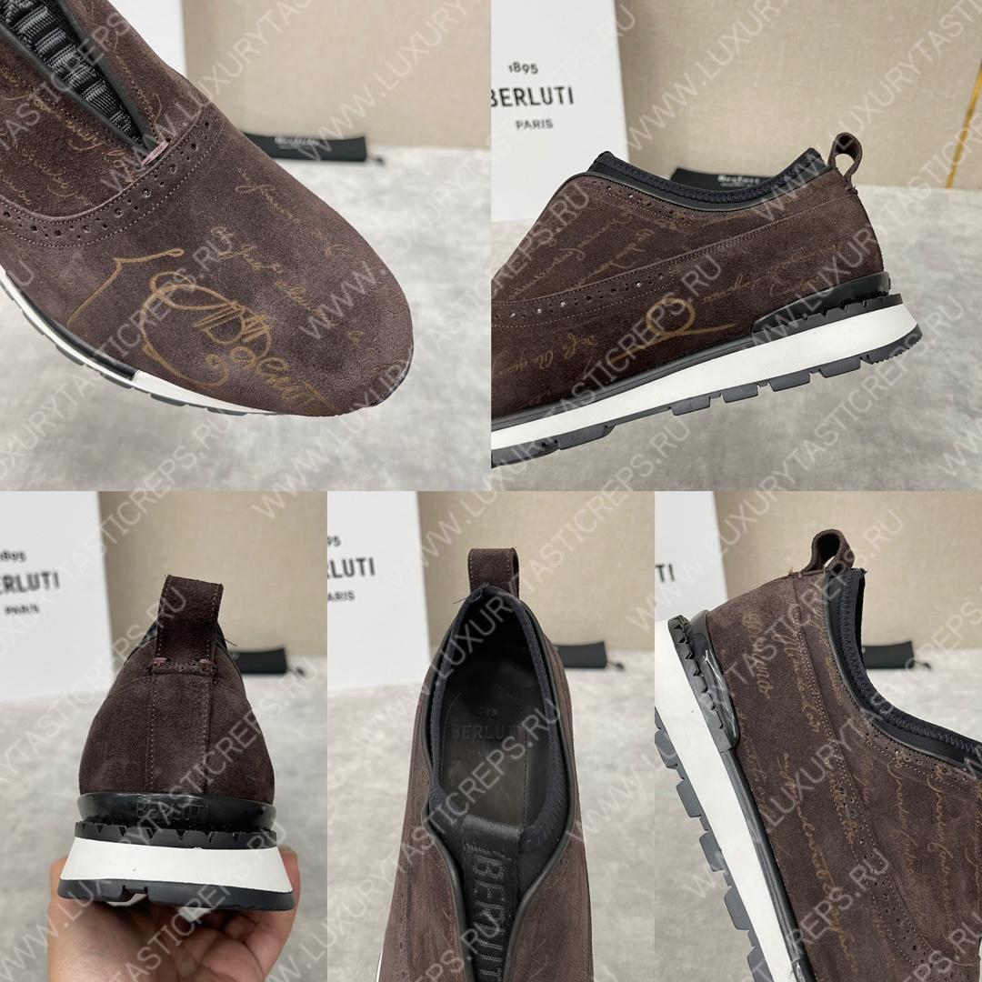 BERLUTI FAST TRACK SCRITTO SNEAKER DARK BROWN S6065-V2